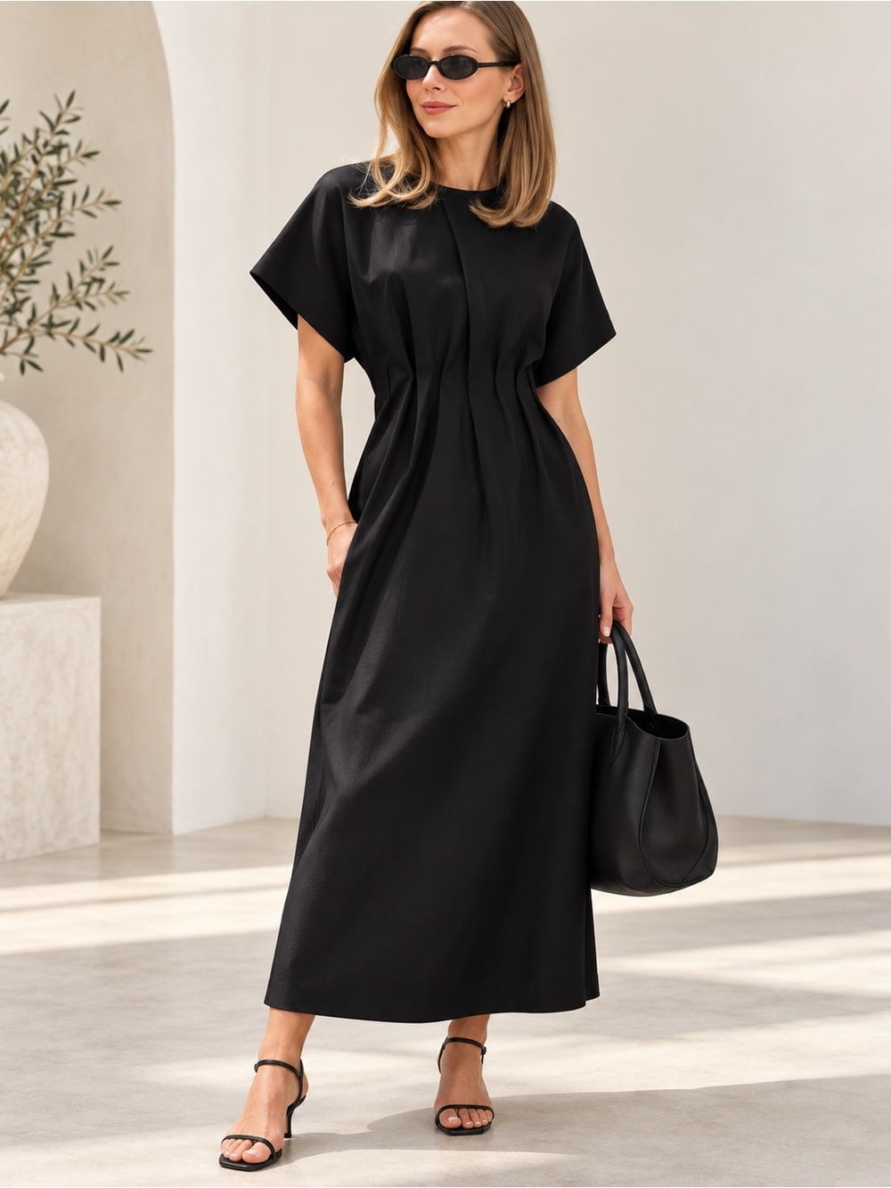 ZARA Cotton & Linen gathered midi dress, ZW collection. M NWT